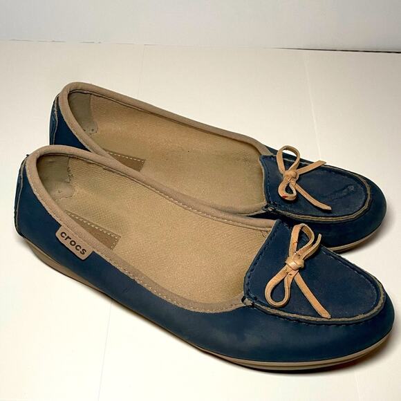 Crocs Shoes Ballet Moccasin Loafer Colorlite Navy Tan Size 8 - Picture 1 of 7
